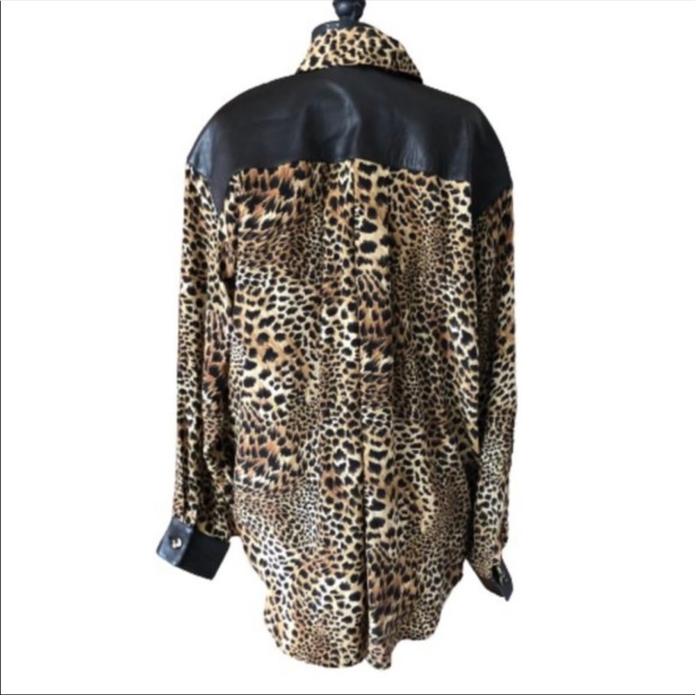NWT 100% Silk + Leather Leopard Ruffled Vtg Top - Picture 10 of 14